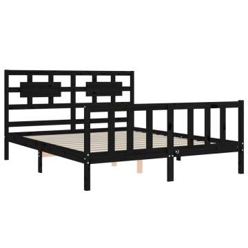 Black Bed Frame with Headboard - Solid Wood 160x200 cm