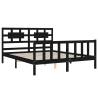 Black Bed Frame with Headboard - Solid Wood 160x200 cm