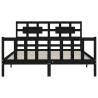 Black Bed Frame with Headboard - Solid Wood 160x200 cm