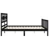 Black Bed Frame with Headboard - Solid Wood 160x200 cm