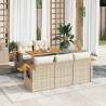  6 Piece Garden Sofa Set with Cushions Beige Poly Rattan Acacia Colour beige and cream Number of 1 