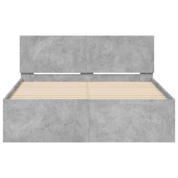 Stylish Bed Frame with LED Headboard - Concrete Grey 140x190 cm