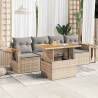  5 Piece Garden Sofa Set with Cushions Beige Poly Rattan Acacia Colour beige and grey Model with storage Number of 1 