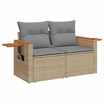 5 Piece Garden Sofa Set - Beige Poly Rattan & Cushions