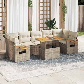 8 Piece Garden Sofa Set with Cushions - Beige Poly Rattan