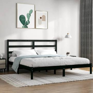 Black Solid Wood Pine Bed Frame - 200x200 cm | Hipomarket