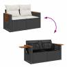 8 Piece Garden Sofa Set - Black Poly Rattan & Acacia Cushions