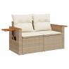 9 Piece Garden Sofa Set with Cushions - Beige Poly Rattan