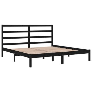 Black Solid Wood Pine Bed Frame - 200x200 cm | Hipomarket