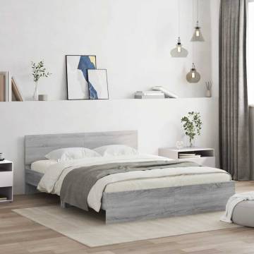 King Size Bed Frame with LED Headboard - Grey Sonoma 150x200 cm