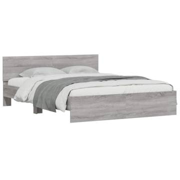 King Size Bed Frame with LED Headboard - Grey Sonoma 150x200 cm