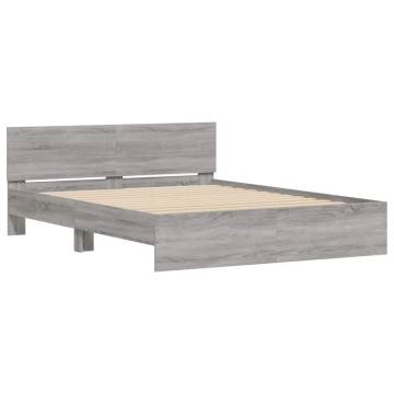 King Size Bed Frame with LED Headboard - Grey Sonoma 150x200 cm