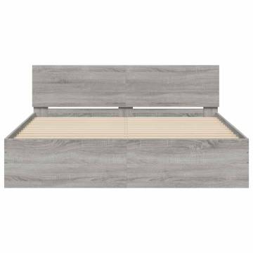 King Size Bed Frame with LED Headboard - Grey Sonoma 150x200 cm