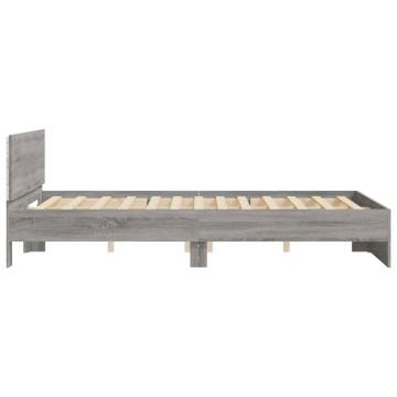 King Size Bed Frame with LED Headboard - Grey Sonoma 150x200 cm