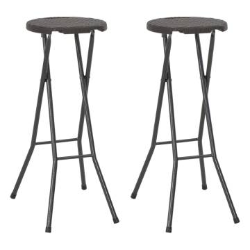 Folding Bar Stools Set of 2 - HDPE & Steel, Rattan Look