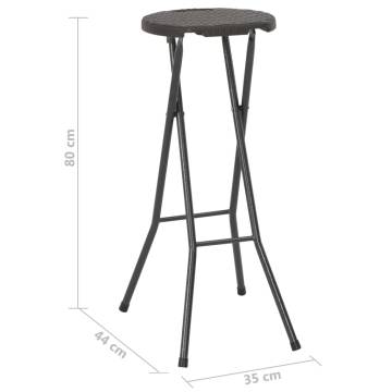 Folding Bar Stools Set of 2 - HDPE & Steel, Rattan Look