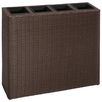 Garden Raised Bed with 4 Pots - Poly Rattan Brown | HipoMarket