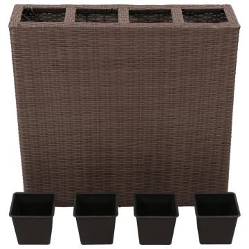 Garden Raised Bed with 4 Pots - Poly Rattan Brown | HipoMarket