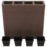 Garden Raised Bed with 4 Pots - Poly Rattan Brown | HipoMarket