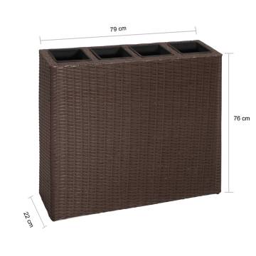 Garden Raised Bed with 4 Pots - Poly Rattan Brown | HipoMarket