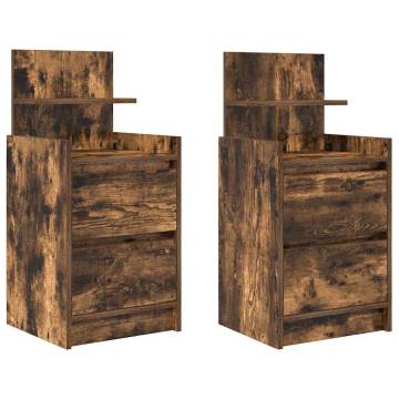 Stylish Smoked Oak Bedside Cabinets with 2 Drawers - 2 pcs