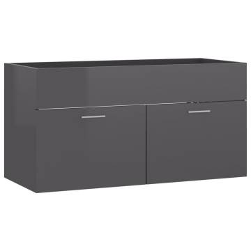 High Gloss Grey Sink Cabinet - 90x38.5x46 cm | HipoMarket