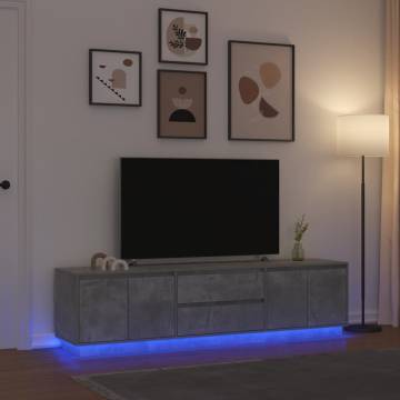 Stylish TV Cabinet with LED Lights - Concrete Grey, 193.5x41cm