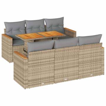 7 Piece Garden Sofa Set with Cushions - Beige Poly Rattan