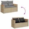 7 Piece Garden Sofa Set with Cushions - Beige Poly Rattan