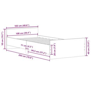 Old Wood Bed Frame 100x200 cm - Durable Engineered Wood