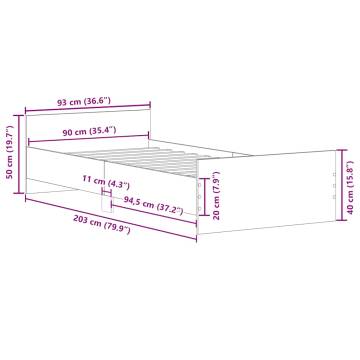 Old Wood Bed Frame 90x200 cm - Durable Engineered Wood