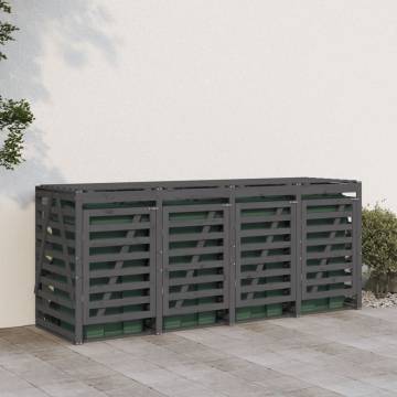 Quadruple Wheelie Bin Storage - Grey Solid Wood Pine