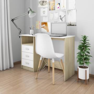 White and Sonoma Oak Desk with Drawers - 110x50 cm