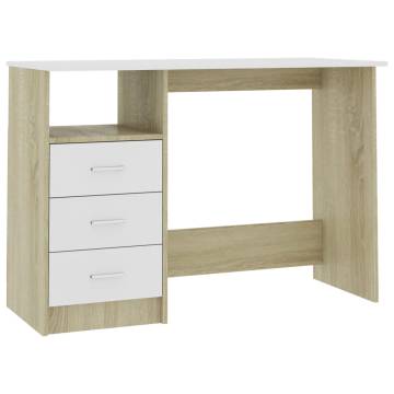 White and Sonoma Oak Desk with Drawers - 110x50 cm