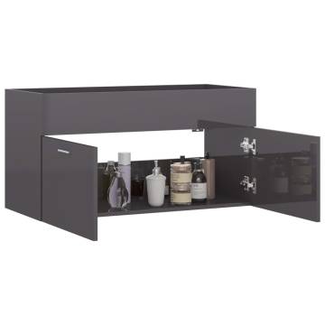 High Gloss Grey Sink Cabinet - 90x38.5x46 cm | HipoMarket