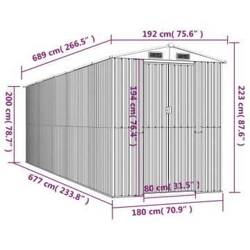 Garden Shed Dark Brown 192x689x223 cm - Galvanised Steel Storage