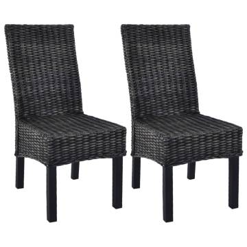 Stylish Black Kubu Rattan Dining Chairs - 2 PCS Set