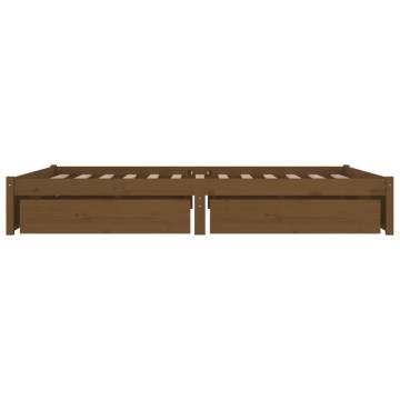 Honey Brown Double Bed Frame with Drawers - No Mattress