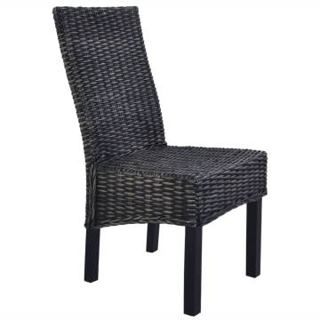 Stylish Black Kubu Rattan Dining Chairs - 2 PCS Set