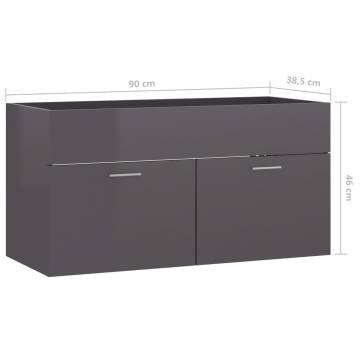 High Gloss Grey Sink Cabinet - 90x38.5x46 cm | HipoMarket