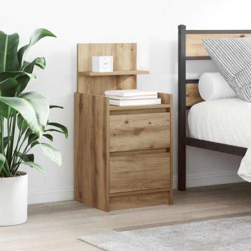 Stylish Artisan Oak Bedside Cabinet with 2 Drawers - 38x34x80cm