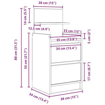 Stylish Artisan Oak Bedside Cabinet with 2 Drawers - 38x34x80cm