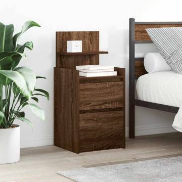 Stylish Brown Oak Bedside Cabinet - 2 Drawers | HipoMarket