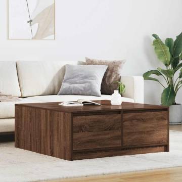 Stylish Brown Oak Coffee Table with Drawers - 100x100 cm