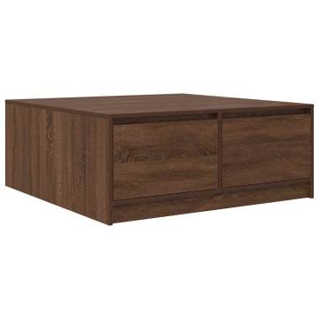 Stylish Brown Oak Coffee Table with Drawers - 100x100 cm