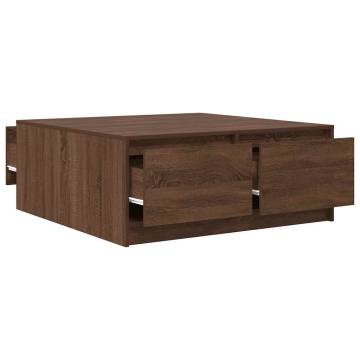 Stylish Brown Oak Coffee Table with Drawers - 100x100 cm