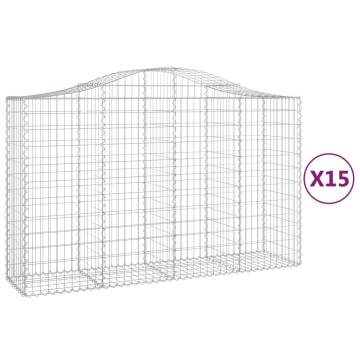 Arched Gabion Baskets - 15 pcs Galvanised Iron 200x50x120 cm