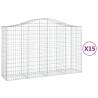 Arched Gabion Baskets - 15 pcs Galvanised Iron 200x50x120 cm