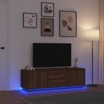 Stylish TV Cabinet with LED Lights - Brown Oak 160.5x41x50 cm