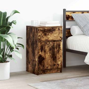 Stylish Smoked Oak Bedside Cabinet - 39x35x65 cm